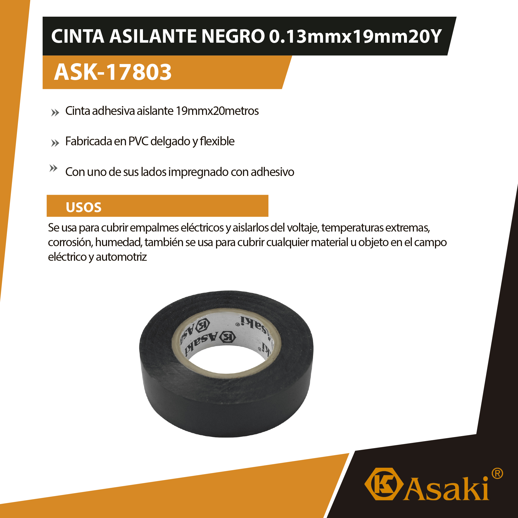 Cinta Aislante Negro 0 13mmx19mmx20y Kamasa