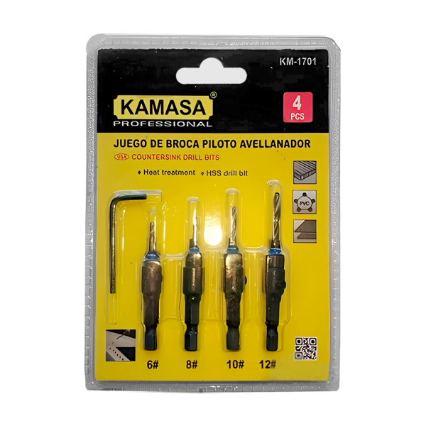 Juego  de brocas piloto avellanador 4 PZS (6,8,10,12MM)