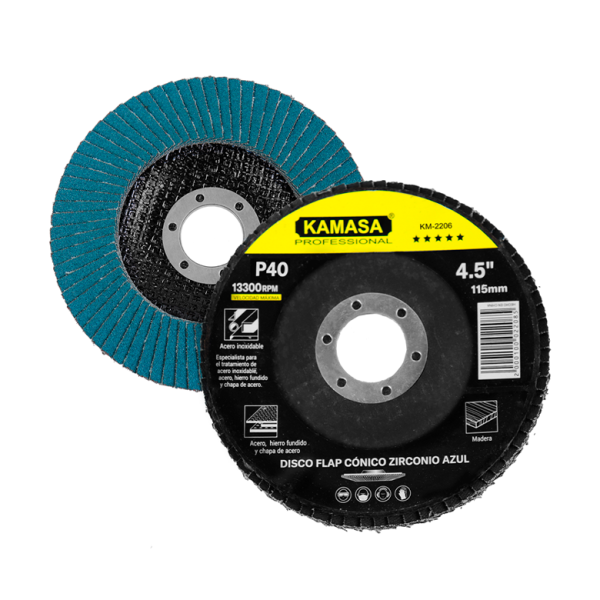 Disco flap 4.5" (115MM) P40 conico zirconio azul P/inox ***** KAMASA - Imagen 2