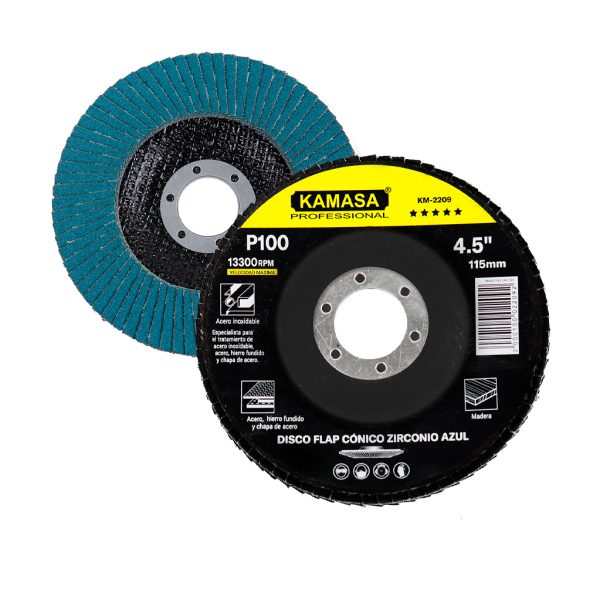 Disco flap 4.5" (115MM) P100 conico zirconio azul P/inox ***** KAMASA - Imagen 2