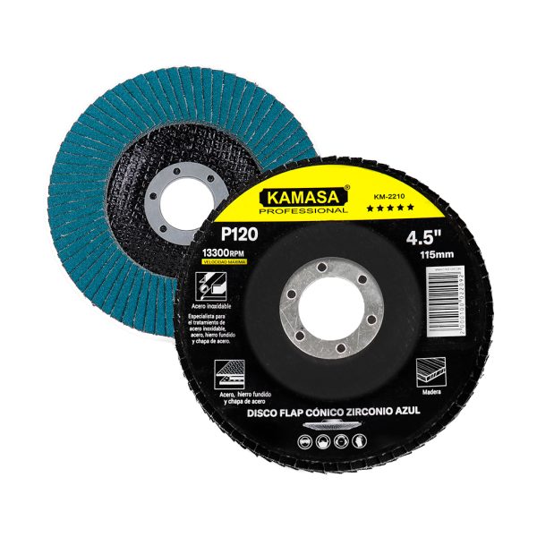 Disco flap 4.5" (115MM) P120 conico zirconio azul P/inox ***** KAMASA - Imagen 2