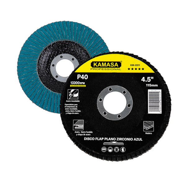 Disco flap 4.5" (115MM) P40 plano zirconio azul P/inox ***** KAMASA - Imagen 2
