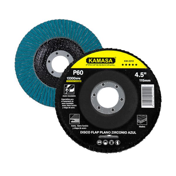 Disco flap 4.5" (115MM) P60 plano zirconio azul P/inox ***** KAMASA - Imagen 2
