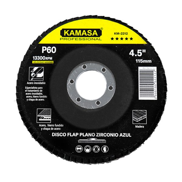 Disco flap 4.5" (115MM) P60 plano zirconio azul P/inox ***** KAMASA
