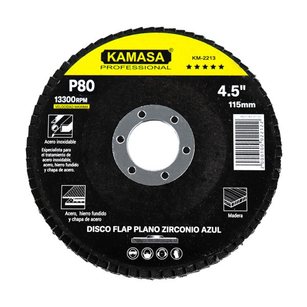Disco flap 4.5" (115MM) P80 plano zirconio azul P/inox *****