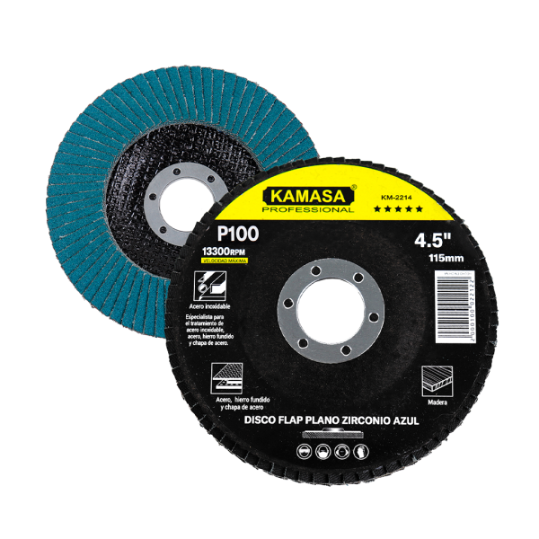 Disco flap 4.5" (115MM) P100 plano zirconio azul P/inox ***** KAMASA - Imagen 2