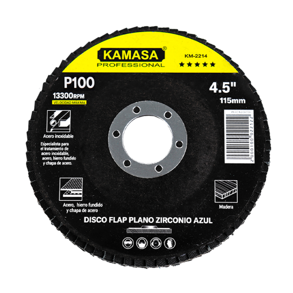 Disco flap 4.5" (115MM) P100 plano zirconio azul P/inox ***** KAMASA