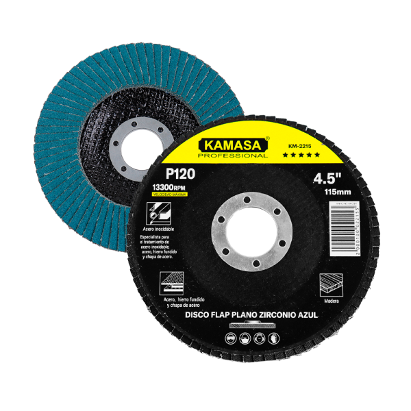 Disco flap 4.5" (115MM) P120 plano zirconio azul P/inox ***** KAMASA - Imagen 2