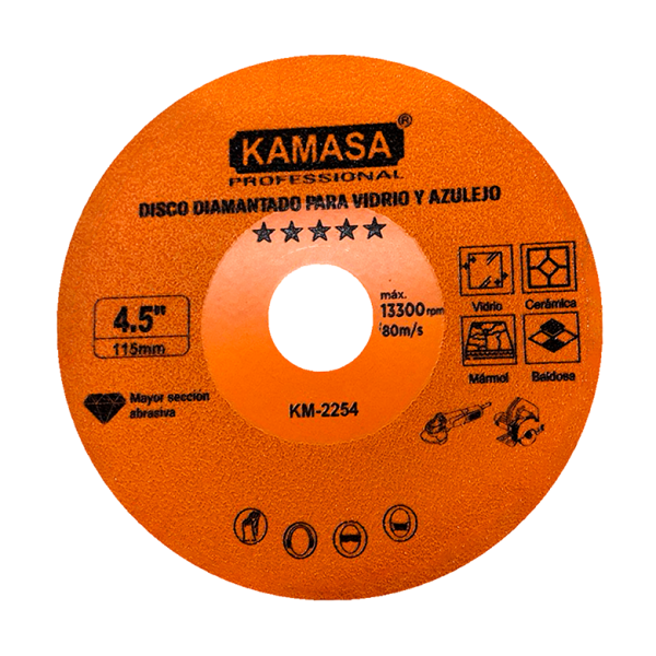 Disco diamantado para vidrio  y azulejos 4.5" (115mm) naranja *****KAMASA