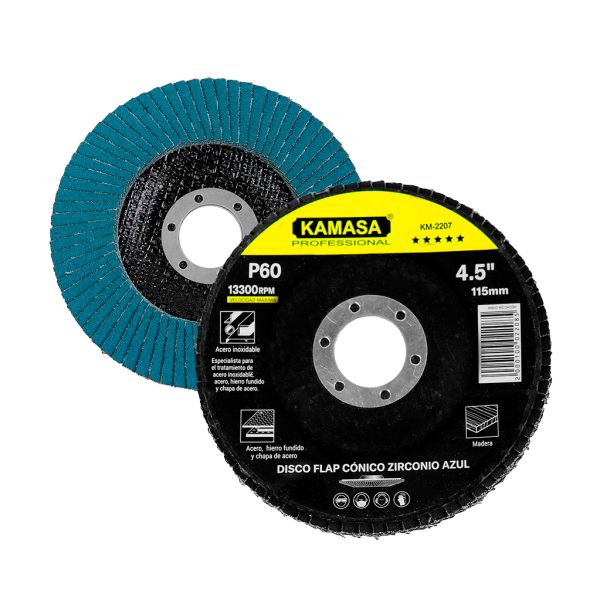 Disco flap 4.5" (115MM) P60 conico zirconio azul P/inox ***** KAMASA - Imagen 2